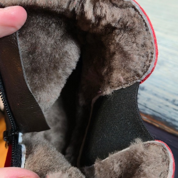 BRUNATE Red Suede Shearling Lined Ankle Boots Women's Size 37 Made in Italy - Picture 13 of 14